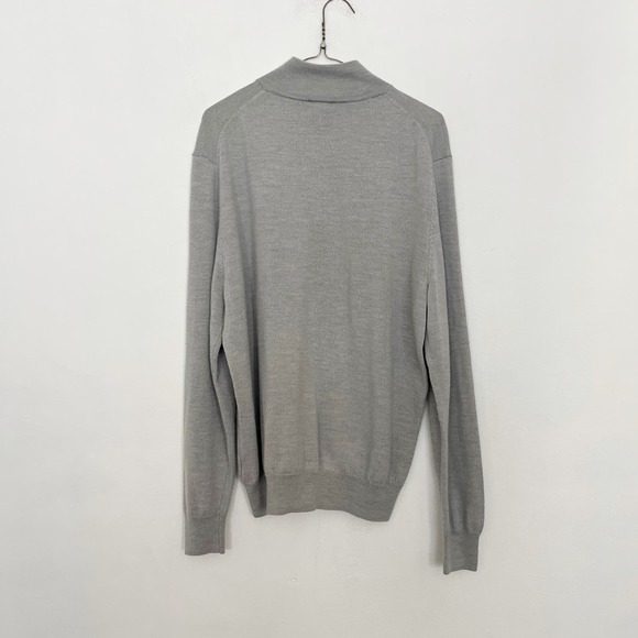 Jos A Bank Sweater Mens Size Large Gray Knit Merino Wool Quarter Zip Pullover - Picture 2 of 4
